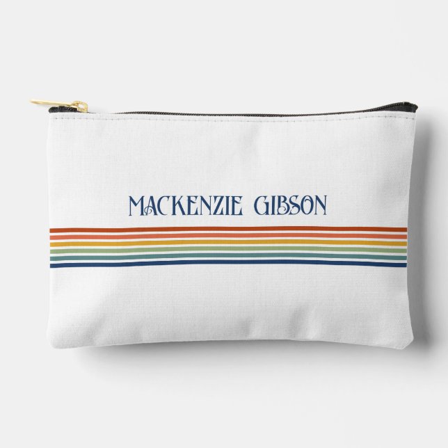 Retro Monogrammed Minimalist Stripes Accessory Bag Zubehörtasche (Vorderseite)