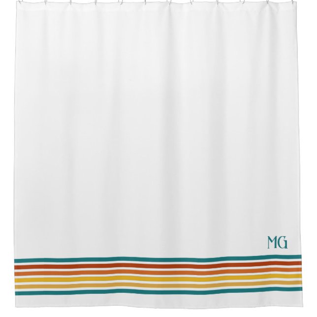 Retro Monogrammed Minimalist Stripes Duschvorhang (Vorderseite)
