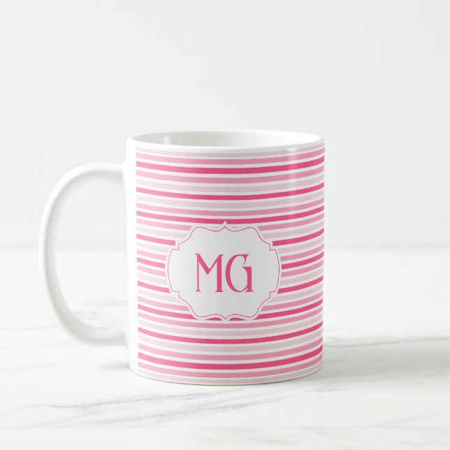 Retro Monogrammed Minimalist Stripes Kaffeetasse (Links)
