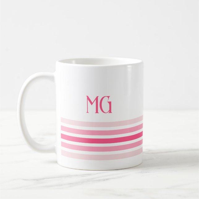 Retro Monogrammed Minimalist Stripes Kaffeetasse (Links)