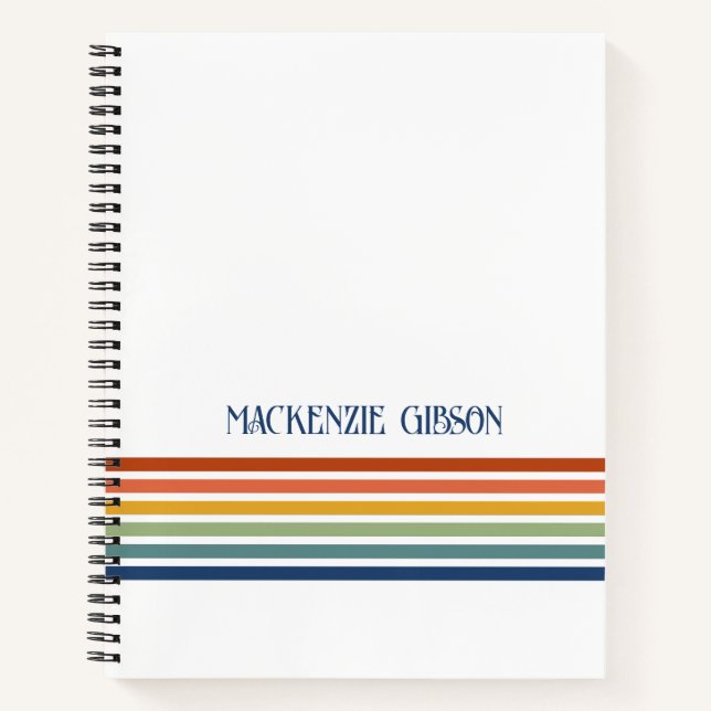 Retro Monogrammed Minimalist Stripes Notizbuch (Vorderseite)