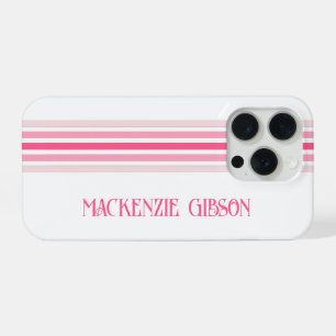 Retro monogrammiertes minimalistisches rosa Streif iPhone 15 Pro Hülle