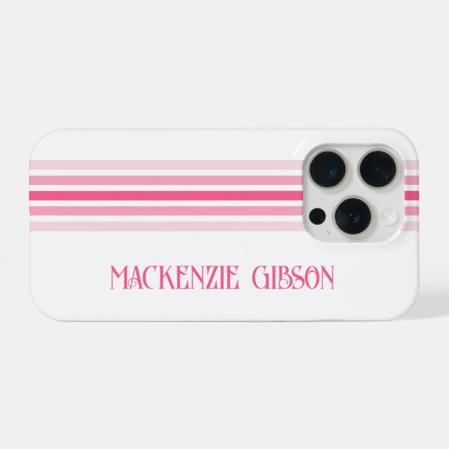 Retro monogrammiertes minimalistisches rosa Streif iPhone Hülle (Rückseite (Horizontal))