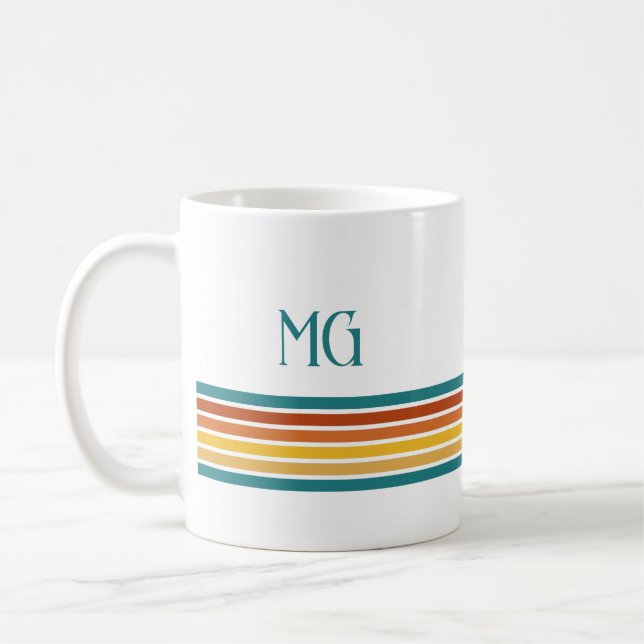 Retro monogrammiertes minimalistisches Streifendes Kaffeetasse (Links)