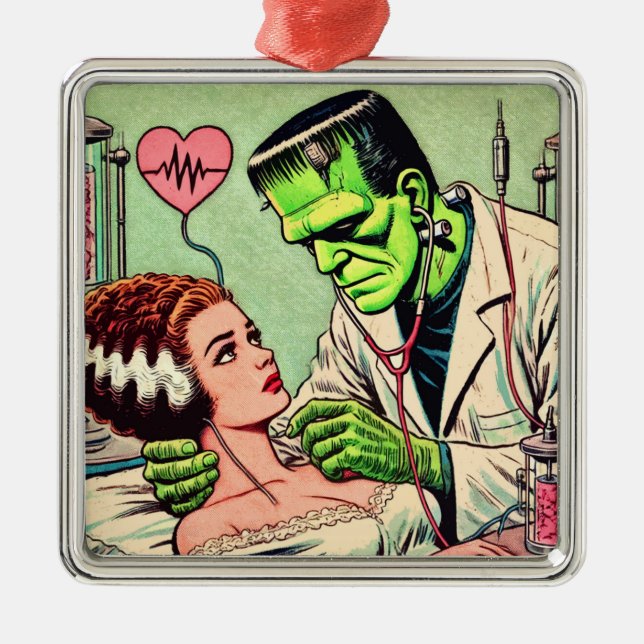 Retro Monster-Liebe-Comicen Ornament Aus Metall (Vorne)