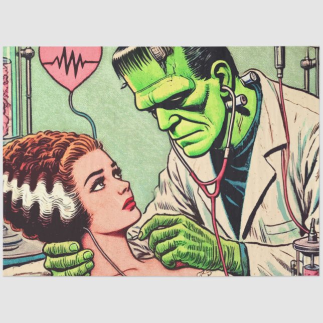 Retro Monster-Liebe-Comicen Seidenpapier (Vorderseite)