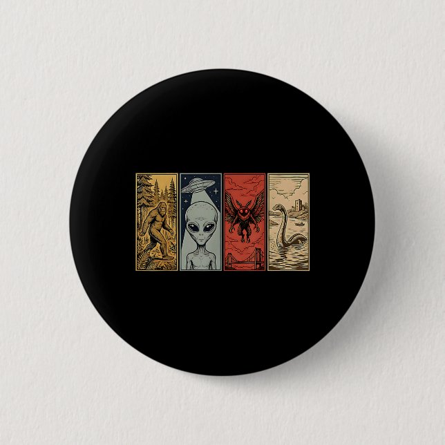Retro-Monster Loch Ness Mothman Bigfoot Alien Button (Vorderseite)