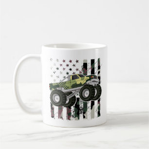 Retro Monster Truck Camouflage Amerikanische Flagg Kaffeetasse