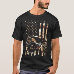 Retro Monster Truck Camouflage Amerikanische Flagg T-Shirt