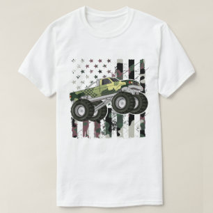 Retro Monster Truck Camouflage Amerikanische Flagg T-Shirt
