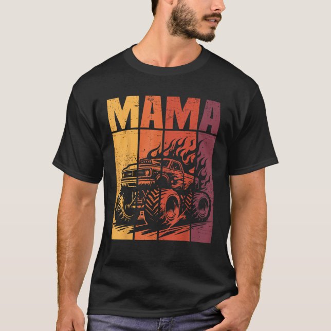 Retro Monster Truck Mama Matching Family Birthday  T-Shirt (Vorderseite)