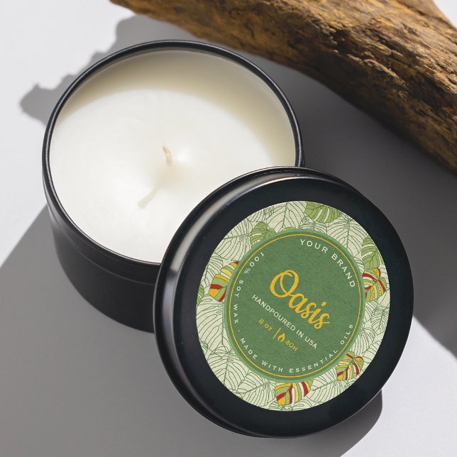 Retro Monstera Verlasse Jungle Circle Candle Label Runder Aufkleber (Von Creator hochgeladen)