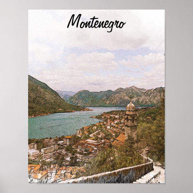 Retro Montenegro Kotor Bay Poster (Vorne)