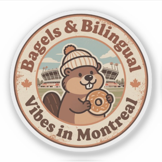 Retro Montreal Beaver & Bagel Aufkleber (Vorderseite)