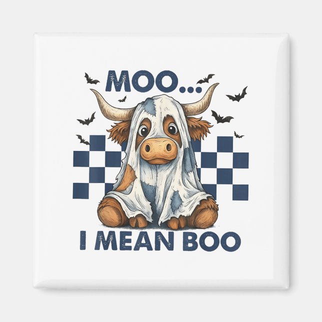 Retro Moo I Gemein Boo Blue Denim Funny Halloween  Magnet (Vorne)