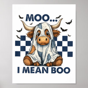 Retro Moo I Gemein Boo Blue Denim Funny Halloween Poster