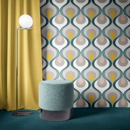 Retro Mood Aqua Teal Blush Pink Yellow Beige Tapete