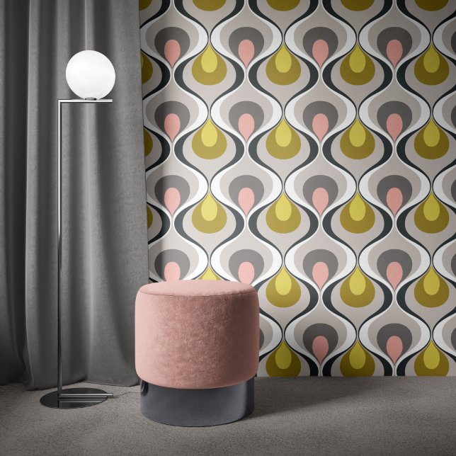 Retro Mood Mustard Yellow Pink Grey Beige Tapete (Von Creator hochgeladen)