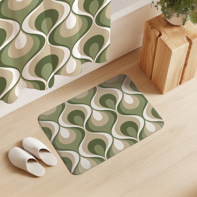 Retro Mood Sage Olive Green Beige White Badematte (Von Creator hochgeladen)