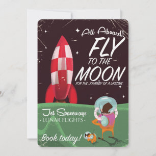Retro Moon Flight Cartoon Reiseplakat Einladung