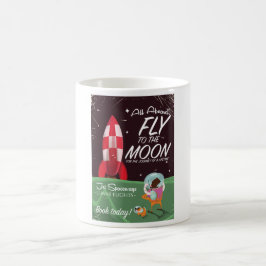 Retro Moon Flight Cartoon Reiseplakat Tasse