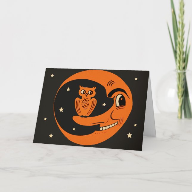 Retro Moon Halloween Card Feiertagskarte (Vorderseite)