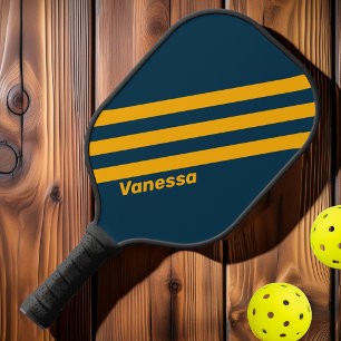 Retro Moonlit Seite Drei Streifen mit Namen Pickleball Schläger