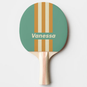 Retro Moos Pin Streifen mit Namen Tischtennis Schläger