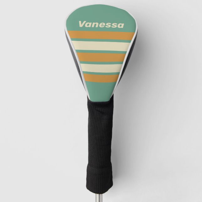 Retro-Moos über Streifen mit Namen Golf Headcover (Vorderseite)