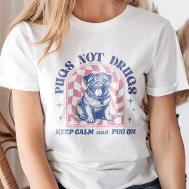Retro "Mops not drogs" Bubblegum Pink and Blue Fun T-Shirt