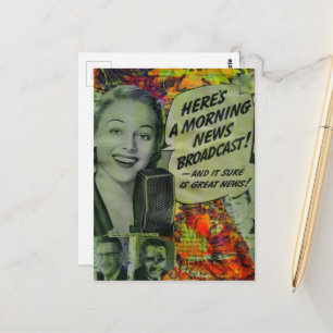 Retro-Morgen-Nachrichten-Mixed-Media-Collage Postkarte