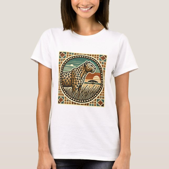 Retro-Mosaik-Logo des Leopard-T - Shirt (Vorderseite)