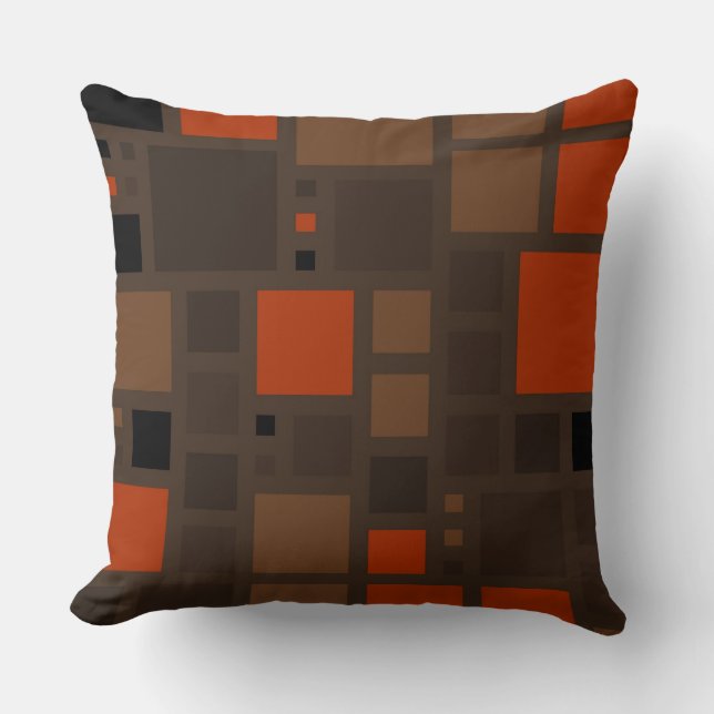 Retro Mosaik quadriert | Brown Orange Kissen (Vorderseite)