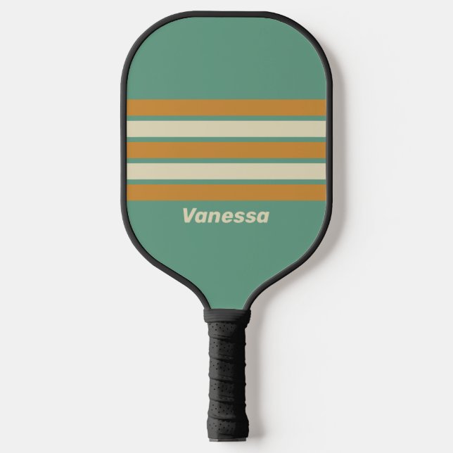 Retro Moss Across Striping with Name Pickleball Schläger (Vorderseite)