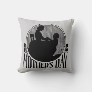 Retro Mother Day Silhouette Light Gray Kissen