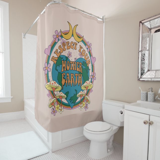 Retro Mother Earth Graphic der 70er Duschvorhang (Beispiel)