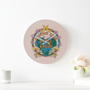 Retro Mother Earth Graphic der 70er Große Wanduhr