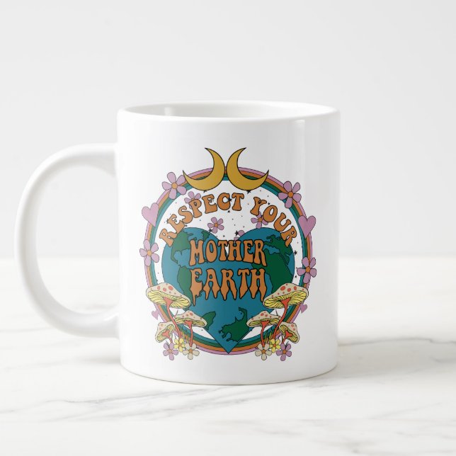 Retro Mother Earth Graphic der 70er Jumbo-Tasse (Links)