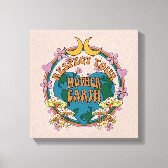 Retro Mother Earth Graphic der 70er Leinwanddruck (Vorderseite)