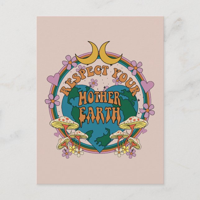 Retro Mother Earth Graphic der 70er Postkarte (Vorderseite)