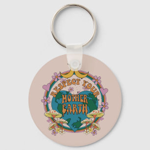 Retro Mother Earth Graphic der 70er Schlüsselanhänger