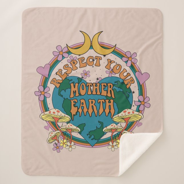 Retro Mother Earth Graphic der 70er Sherpadecke (Vorderseite)