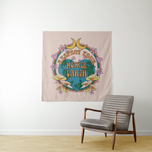 Retro Mother Earth Graphic der 70er Wandteppich (Beispiel)