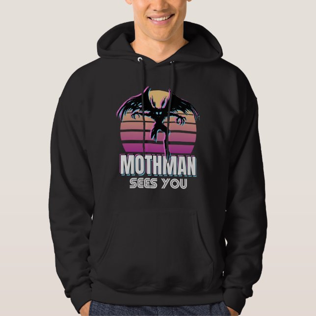 Retro Mothman sieht dich lustig kryptid Geschenk Hoodie (Vorderseite)