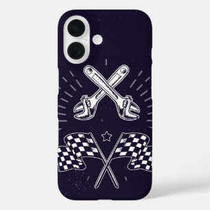 Retro-Moto-Mechanik für die hintere Fahne mit Schr iPhone 16 Hülle