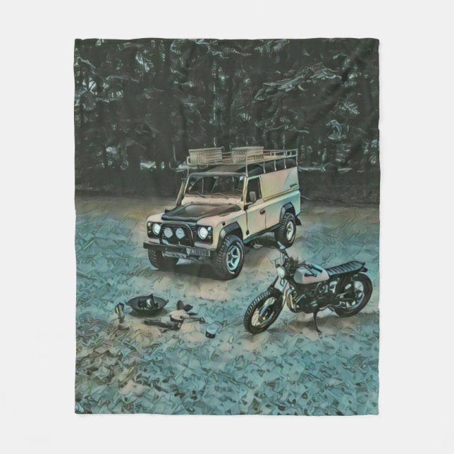 Retro-Motorrad Fleecedecke (Vorderseite)