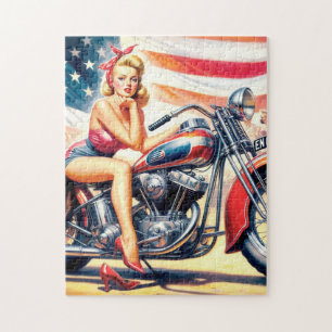 Retro-Motorrad Pin Up Puzzle