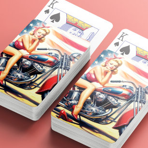 Retro-Motorrad Pin Up Spielkarten