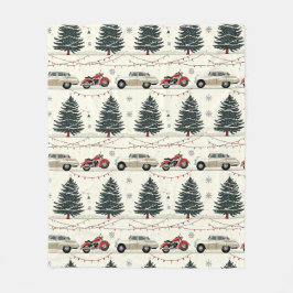 Retro-Motorrad-Weihnachtsstraßen-Nächte Fleecedecke