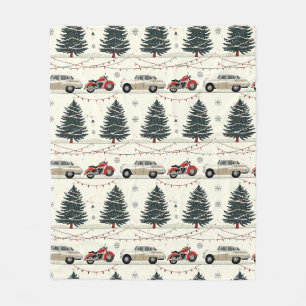 Retro-Motorrad-Weihnachtsstraßen-Nächte Fleecedecke
